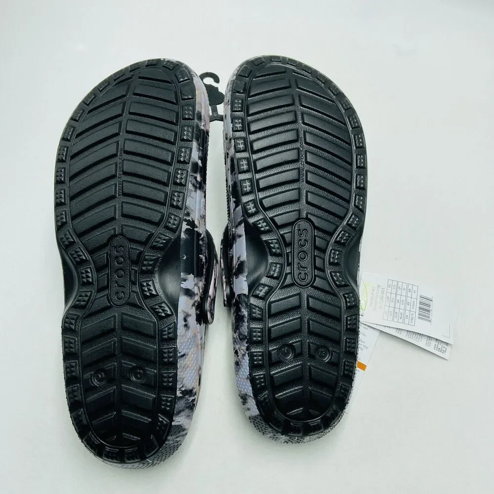 Crocs Men's 13 Classic Fleece Lined Black Bleach Dye Clog New